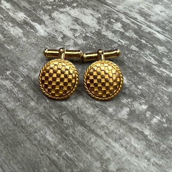 Firmin & Sons 1677 Gold Checkerboard Circle Cufflinks